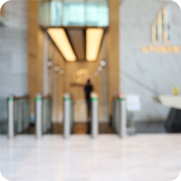 Blurry photo of inside an office building with access control